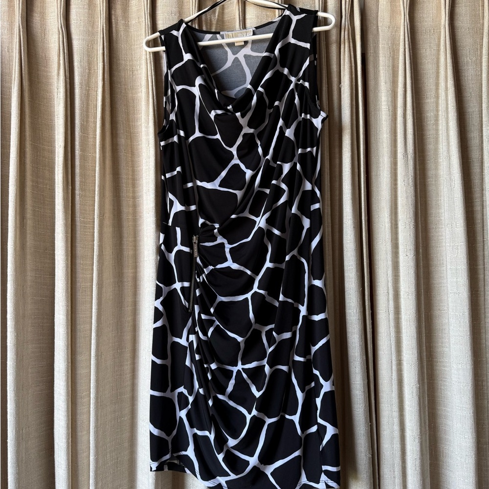 MICHAEL Michael Kors Black & White Sleeveless Draped Midi Dress